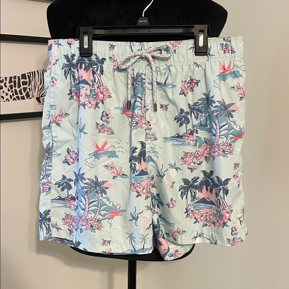 Men's Tropical Swim Trunks - Blue and Pink